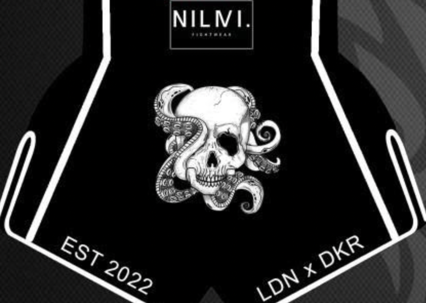 black muay thai shorts with logo - LDN x DKR collection